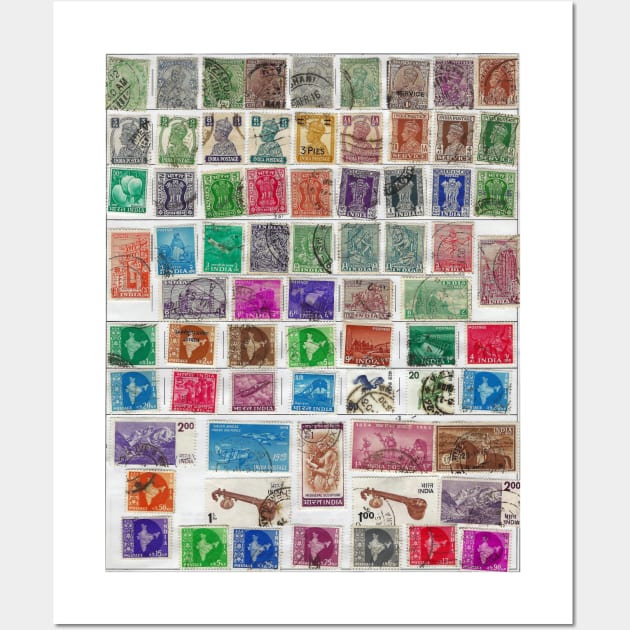 Vintage Old india Postage Stamps Album Page Wall Art by Danielleroyer